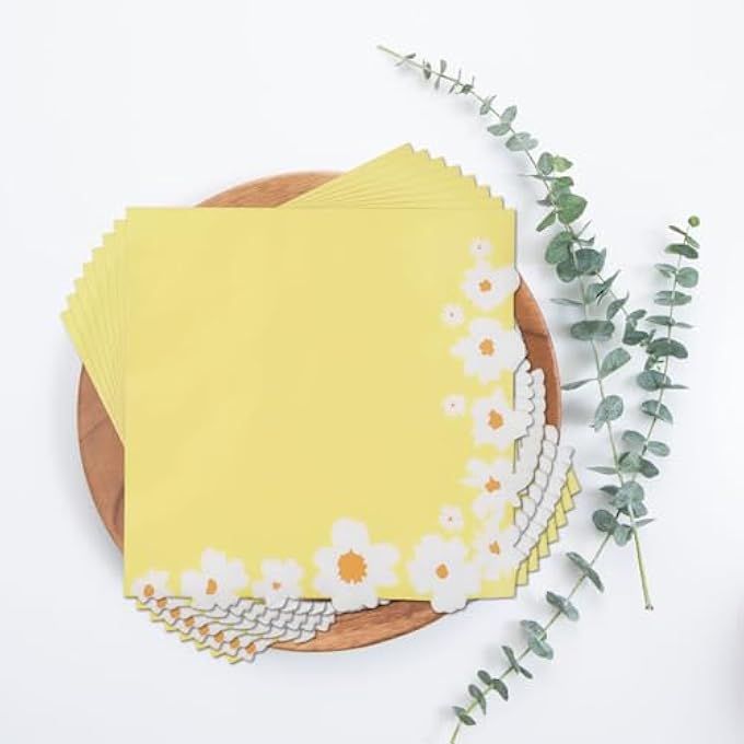PACK OF 20 DAISY PARTY NAPKINS DAISY COCKTAIL LUNCH TABLE PAPER NAPKINS SUMMER SPRING FLOWERS PICNIC NAPKINS (YELLOW) - Image 5